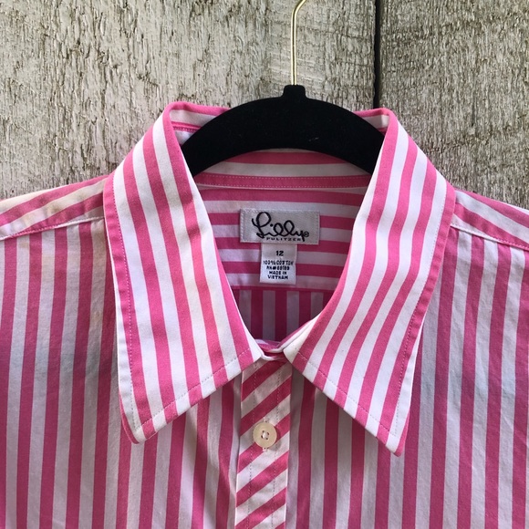 Lilly Pulitzer | pink striped button down shirt - Picture 3 of 5